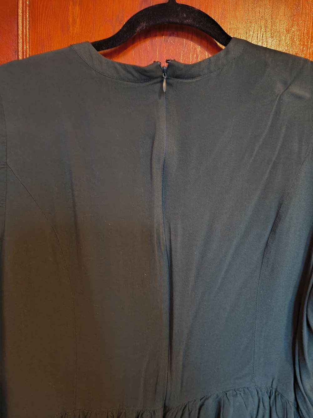 Dark Green Pleated Bow-Accent Women's Dress - Picture 5 of 6